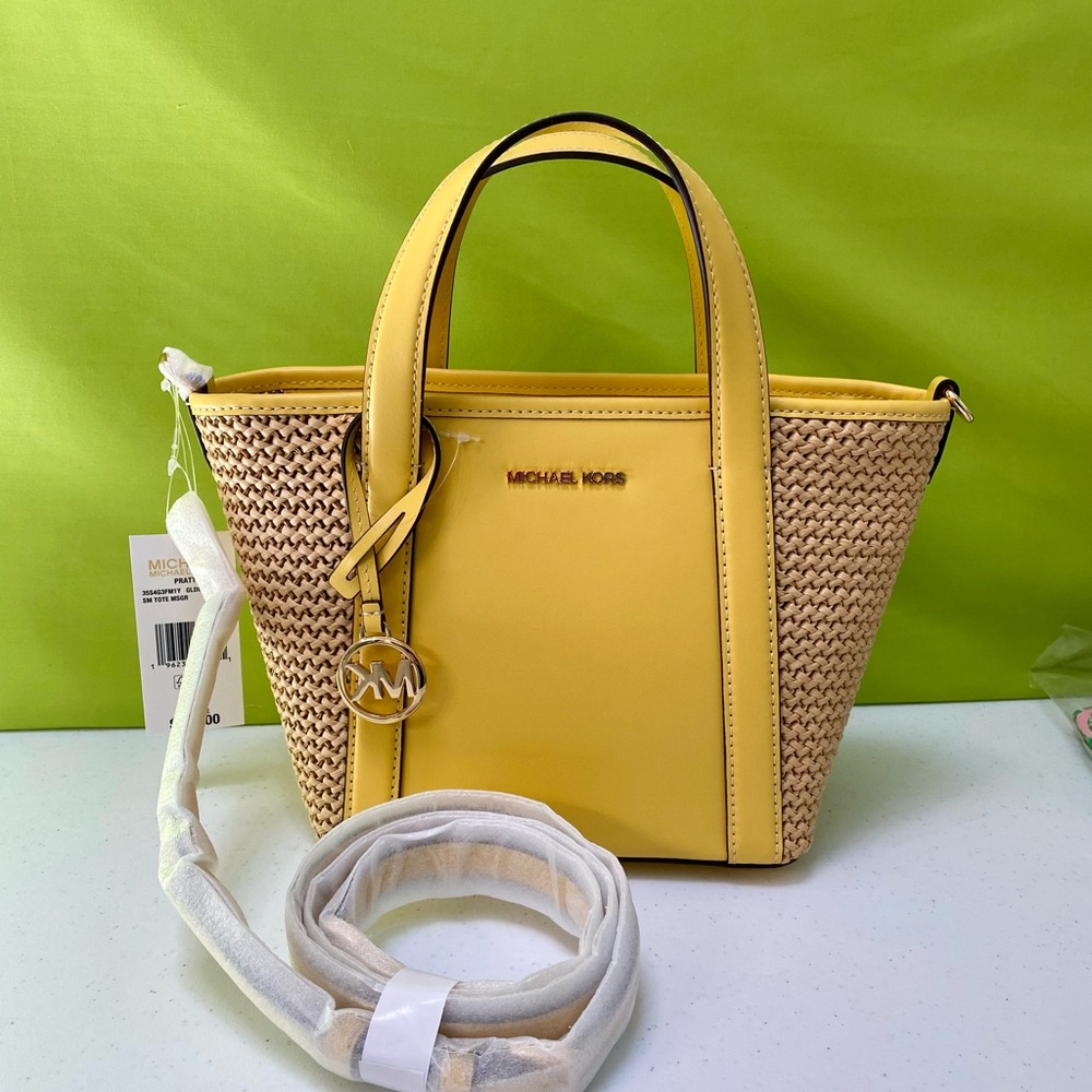 Michael Kors Pratt Sm Tote Messenger Crossbody Golden Yellow NWT